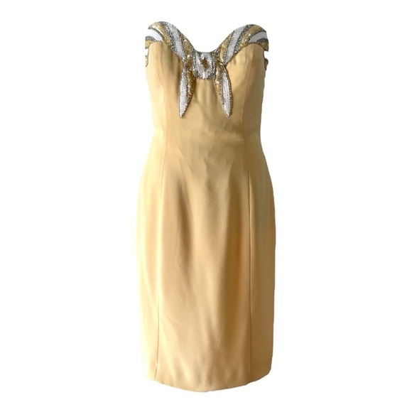 Vintage Butter Yellow Oleg Cassini BlackTie Cocktail Dress Size 6 - Picture 1 of 7